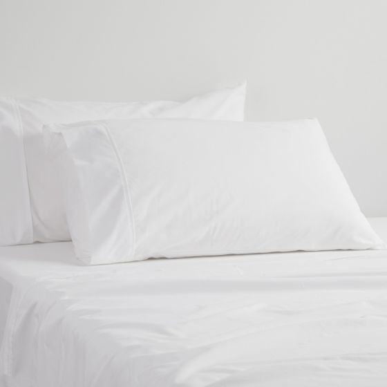 Logan & Mason 250TC POLY/COTTON PERCALE SHEET SET WHITE Big Bedding
