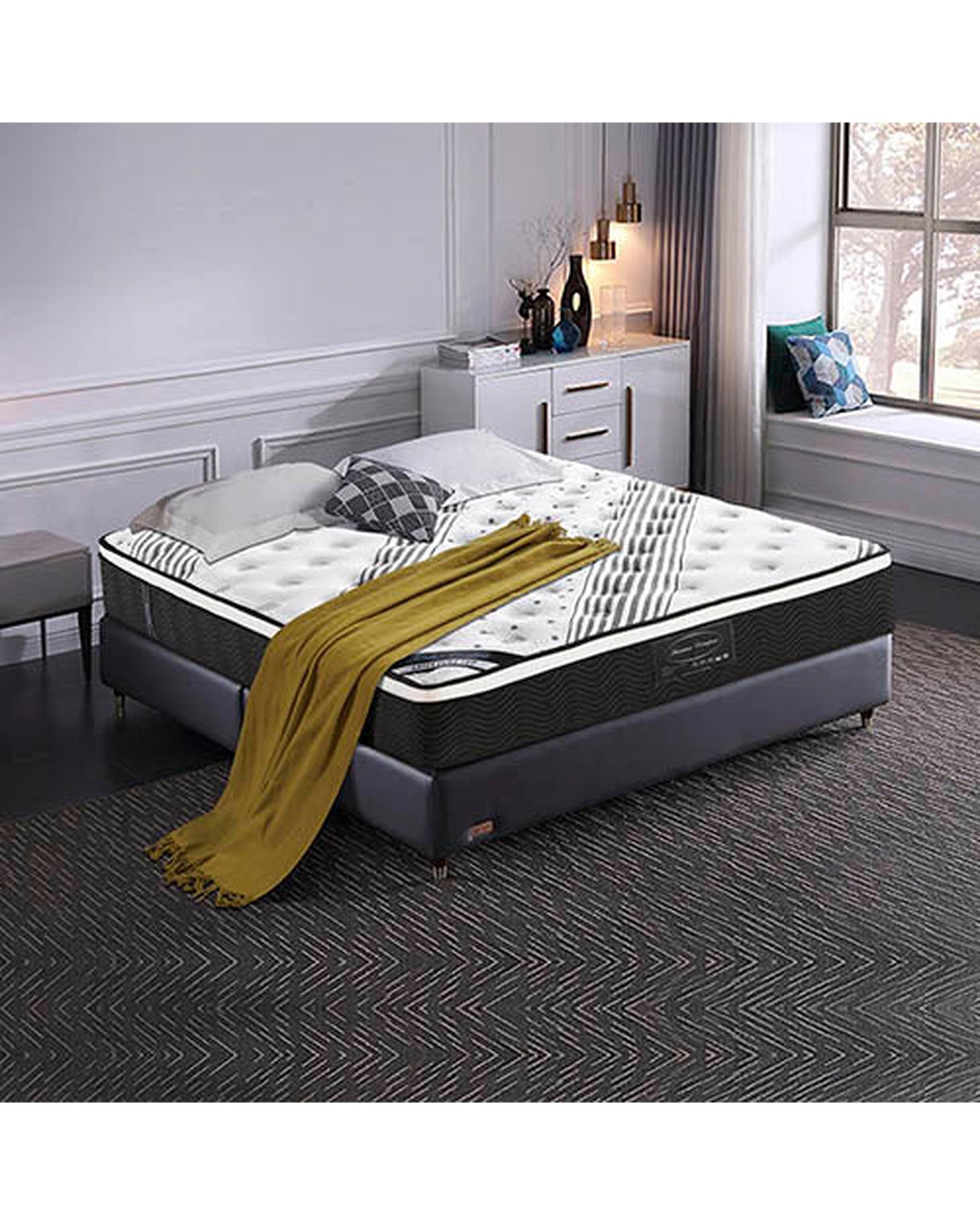 Exclusive Latex Euro Top Individual Pocket Spring Medium Firm 33cm Thick Queen Mattress Feather Comfort