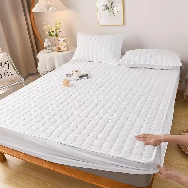 Anyhouz Mattress Cover White Double Size Waterproof Quilted Fitted Bed Sheet