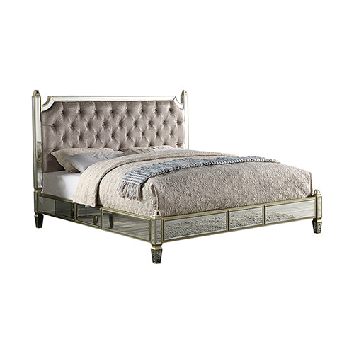 Antique Bedframe Mirrored Work Silver Colour Tufted Headboard Deep Quilting Melbournians Furniture