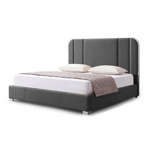 Halcyon Bed Frame Air Leather Padded Upholstery High Quality Slats Polished Stainless Steel Feet Melbournians Furniture