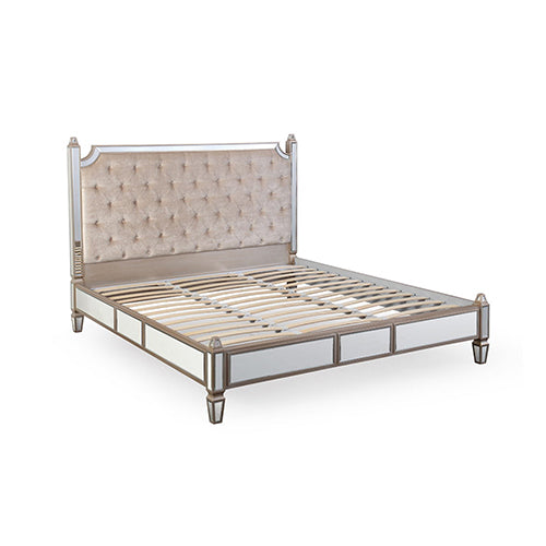 Antique Bedframe Mirrored Work Silver Colour Tufted Headboard Deep Quilting Melbournians Furniture