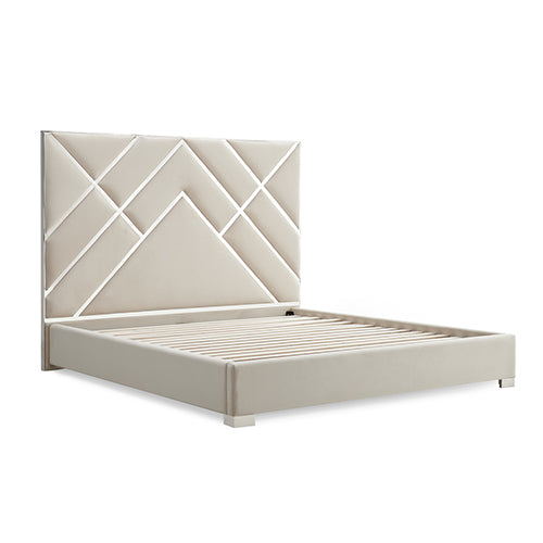 Matrix Bed Frame Fabric Padded Upholstery High Quality Slats Polished Stainless Steel Feet Melbournians Furniture
