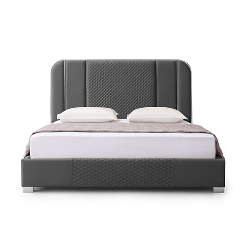 Halcyon Bed Frame Air Leather Padded Upholstery High Quality Slats Polished Stainless Steel Feet Melbournians Furniture