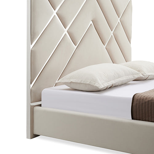 Matrix Bed Frame Fabric Padded Upholstery High Quality Slats Polished Stainless Steel Feet Melbournians Furniture