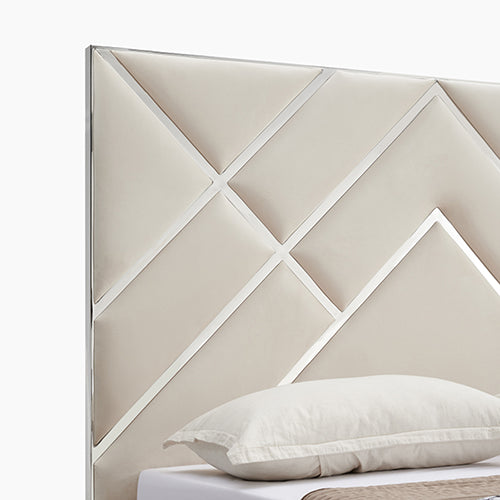 Matrix Bed Frame Fabric Padded Upholstery High Quality Slats Polished Stainless Steel Feet Melbournians Furniture