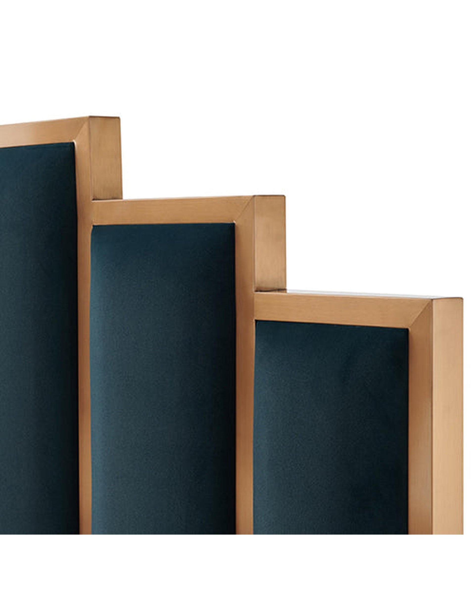 Austin Bed Frame Polyester Turquoise Fabric Padded Upholstery High Quality Slats Polished Stainless Steel Feet Melbournians Furniture