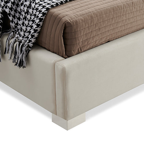 Matrix Bed Frame Fabric Padded Upholstery High Quality Slats Polished Stainless Steel Feet Melbournians Furniture