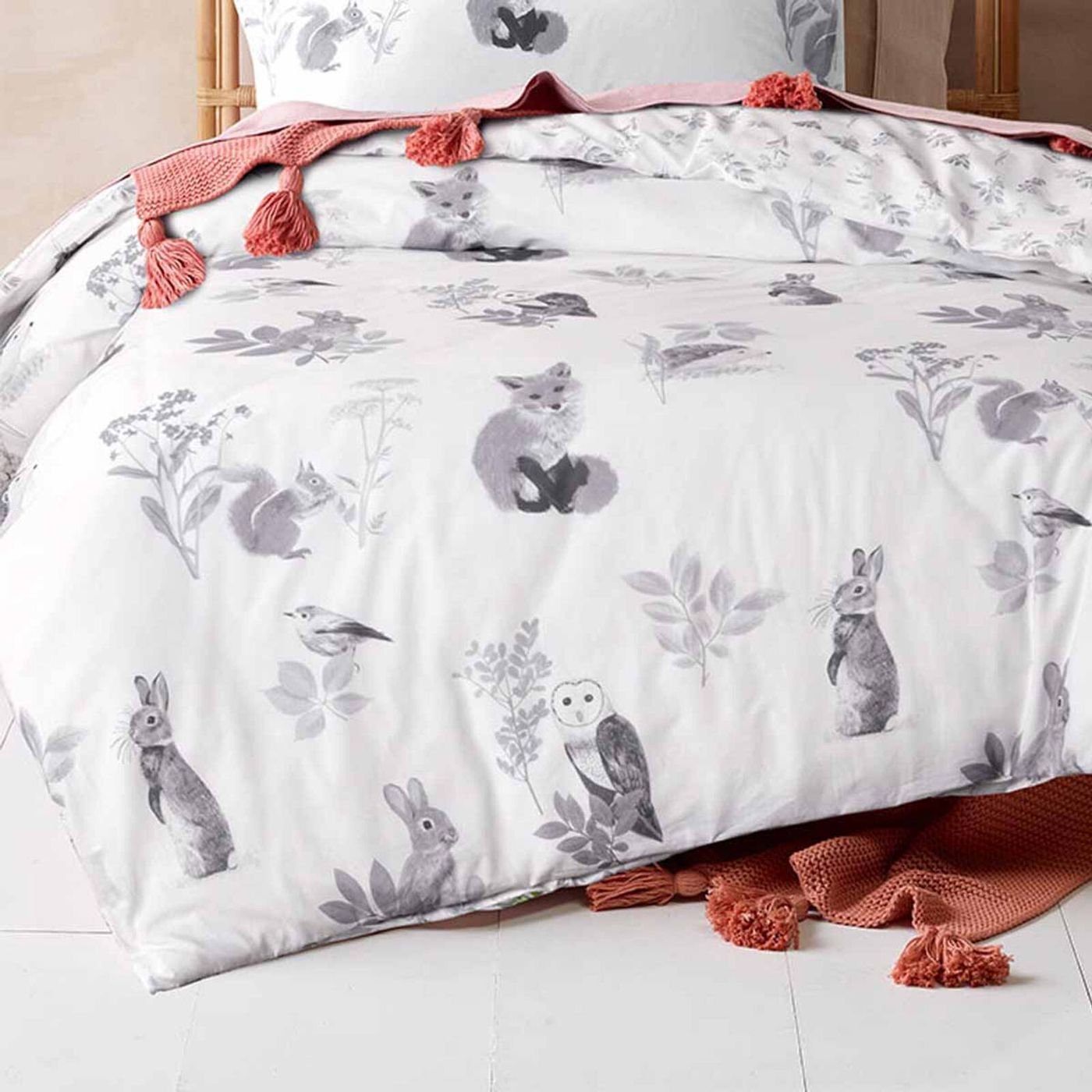 Happy Kids Woodland White Cotton Quilt Cover Set