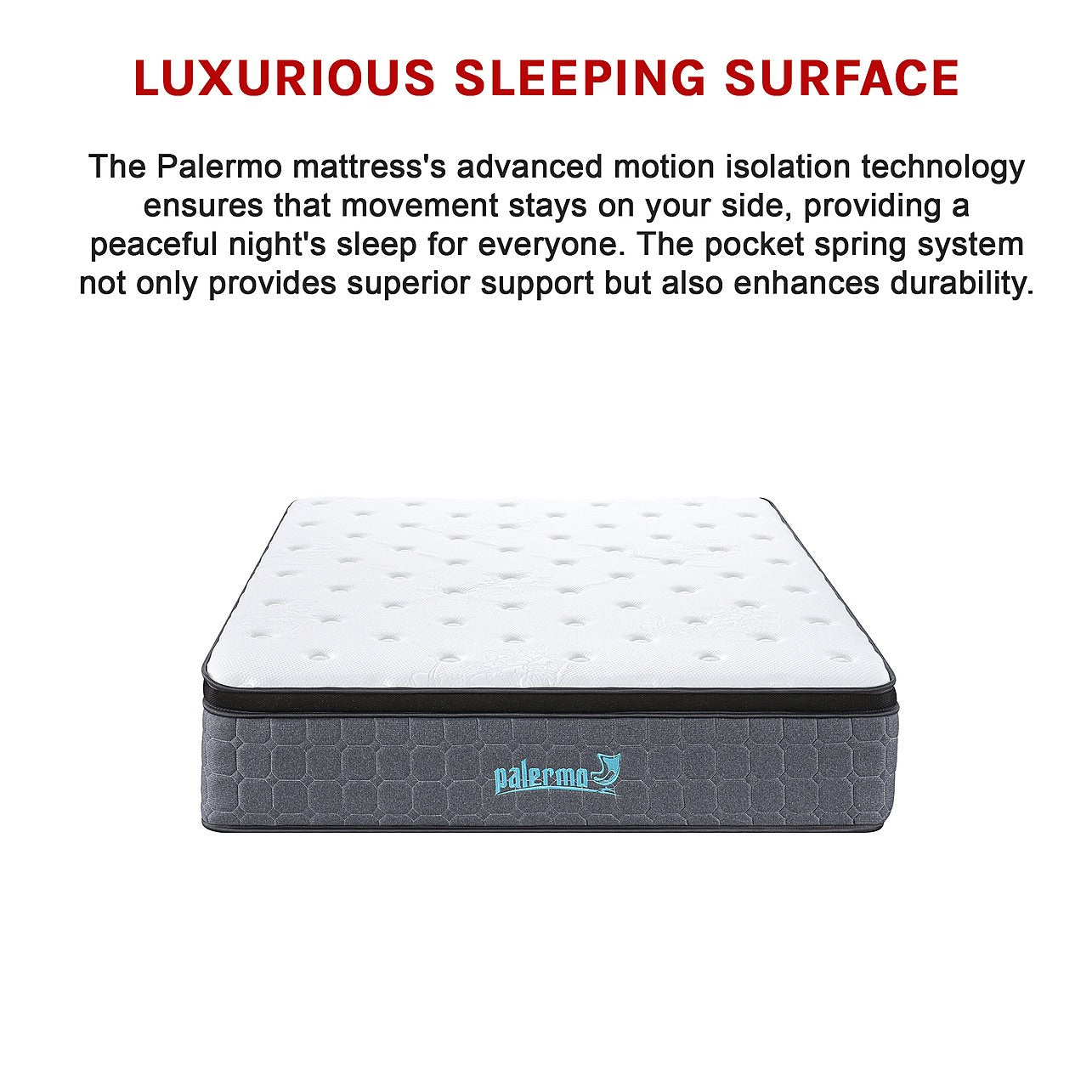 Mattress Queen Euro Top Pocket Spring Motion Isolation - 33CM THICK Palermo