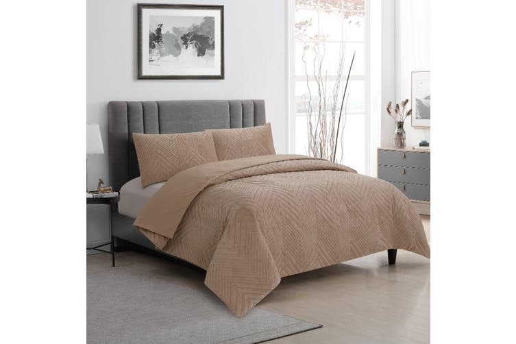 ARDOR BOUDOIR "Hana" EMBOSSED VELVET CHAMPAGNE QUILT COVER SET Ardor Bedding