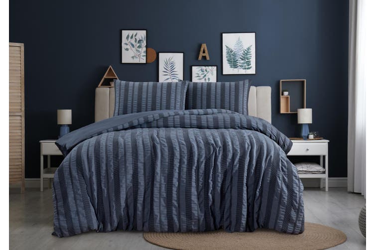 ARDOR BOUDOIR "Lisbon" SEERSUCKER QUILT COVER SET - INDIGO Ardor Bedding