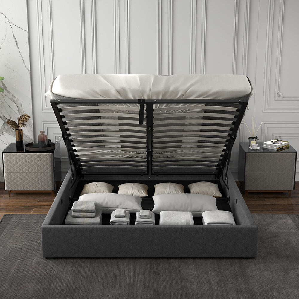 Milano Capri Luxury Gas Lift Bed With Headboard  - Grey Milano Decor