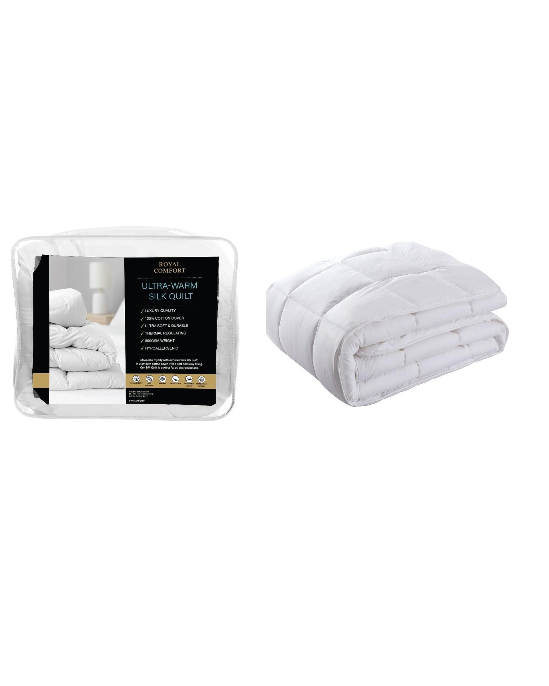 Royal Comfort 800GSM Silk Blend Quilt Duvet Ultra Warm Winter Weight Royal Comfort