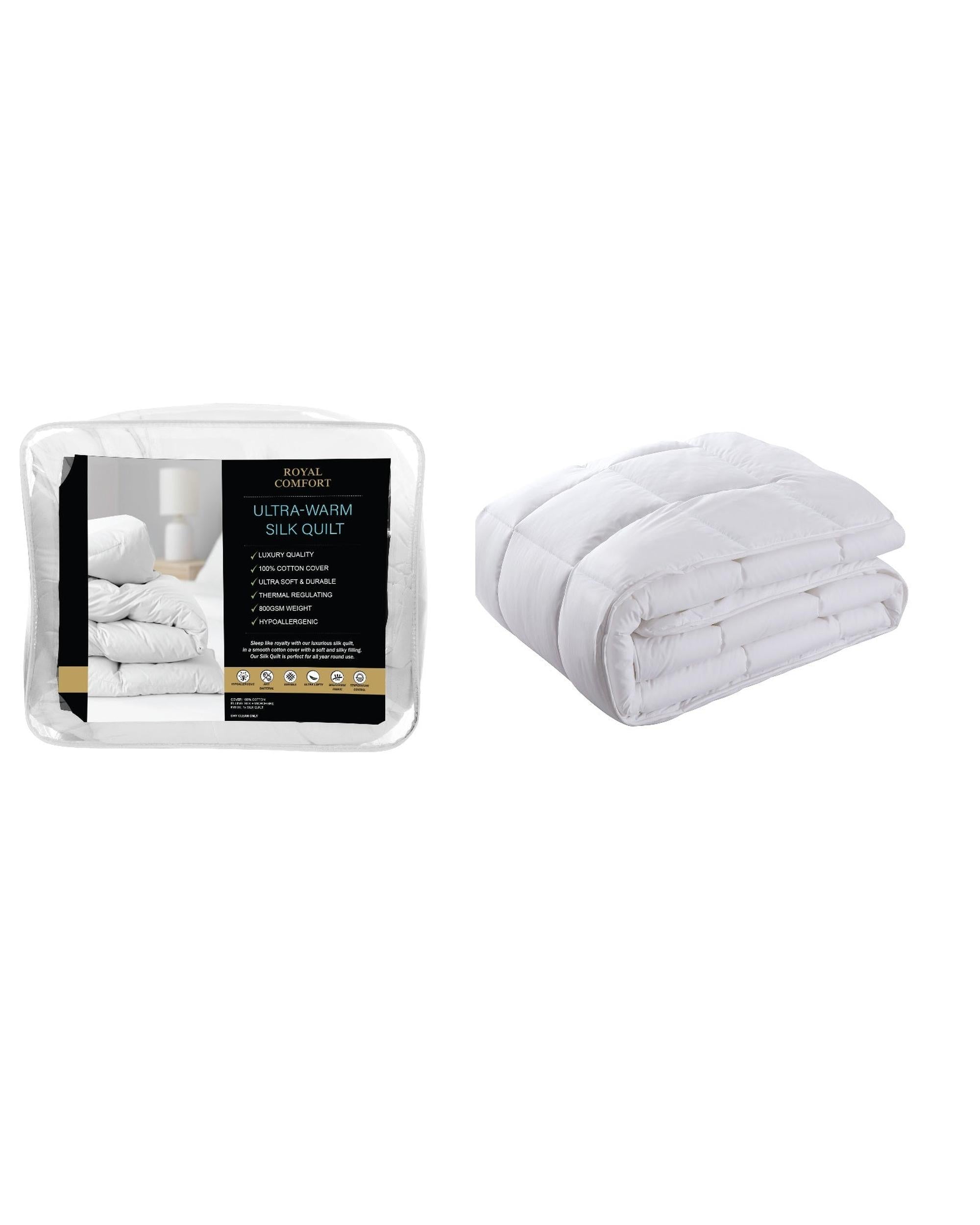 Royal Comfort 800GSM Silk Blend Quilt Duvet Ultra Warm Winter Weight Royal Comfort