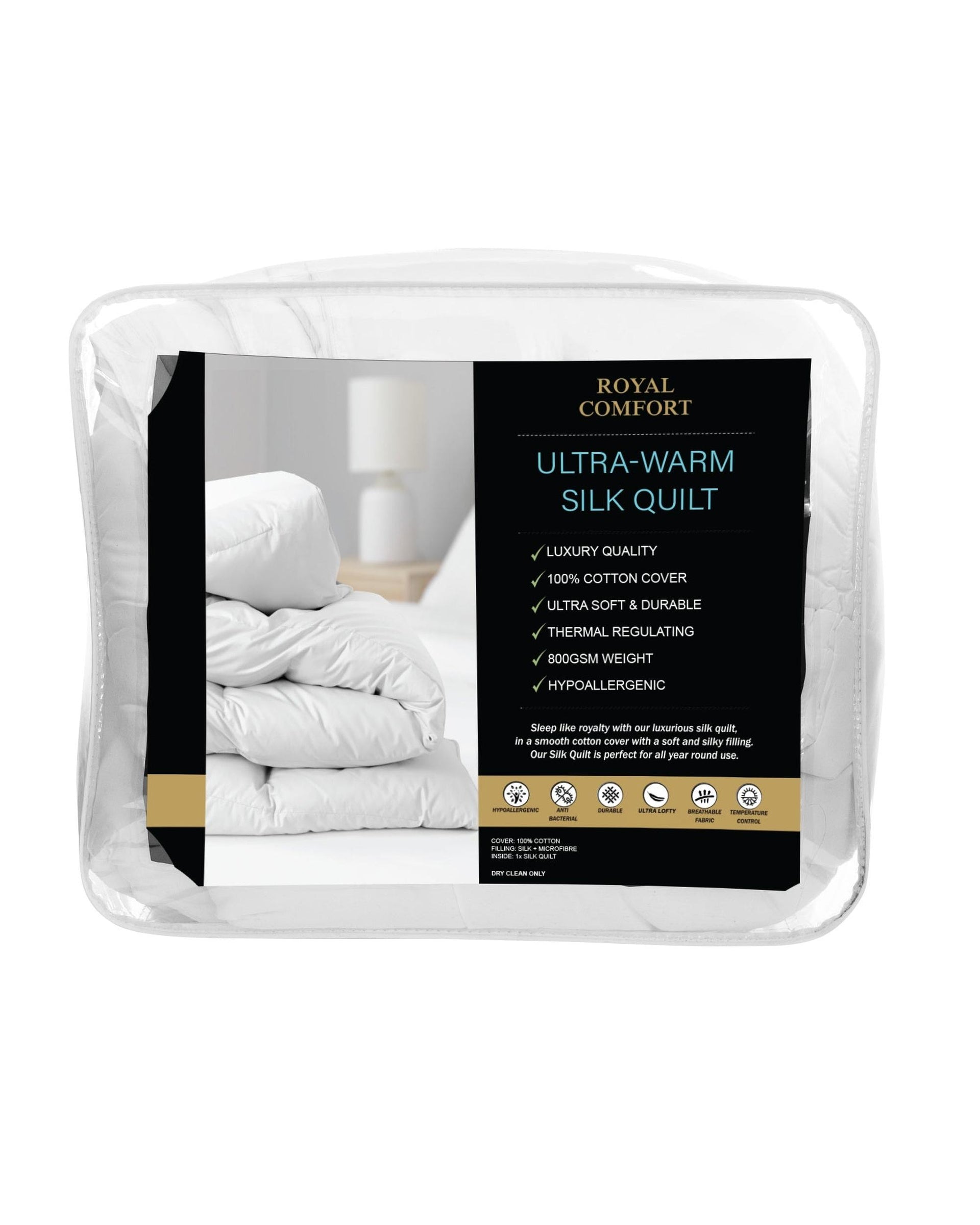 Royal Comfort 800GSM Silk Blend Quilt Duvet Ultra Warm Winter Weight Royal Comfort