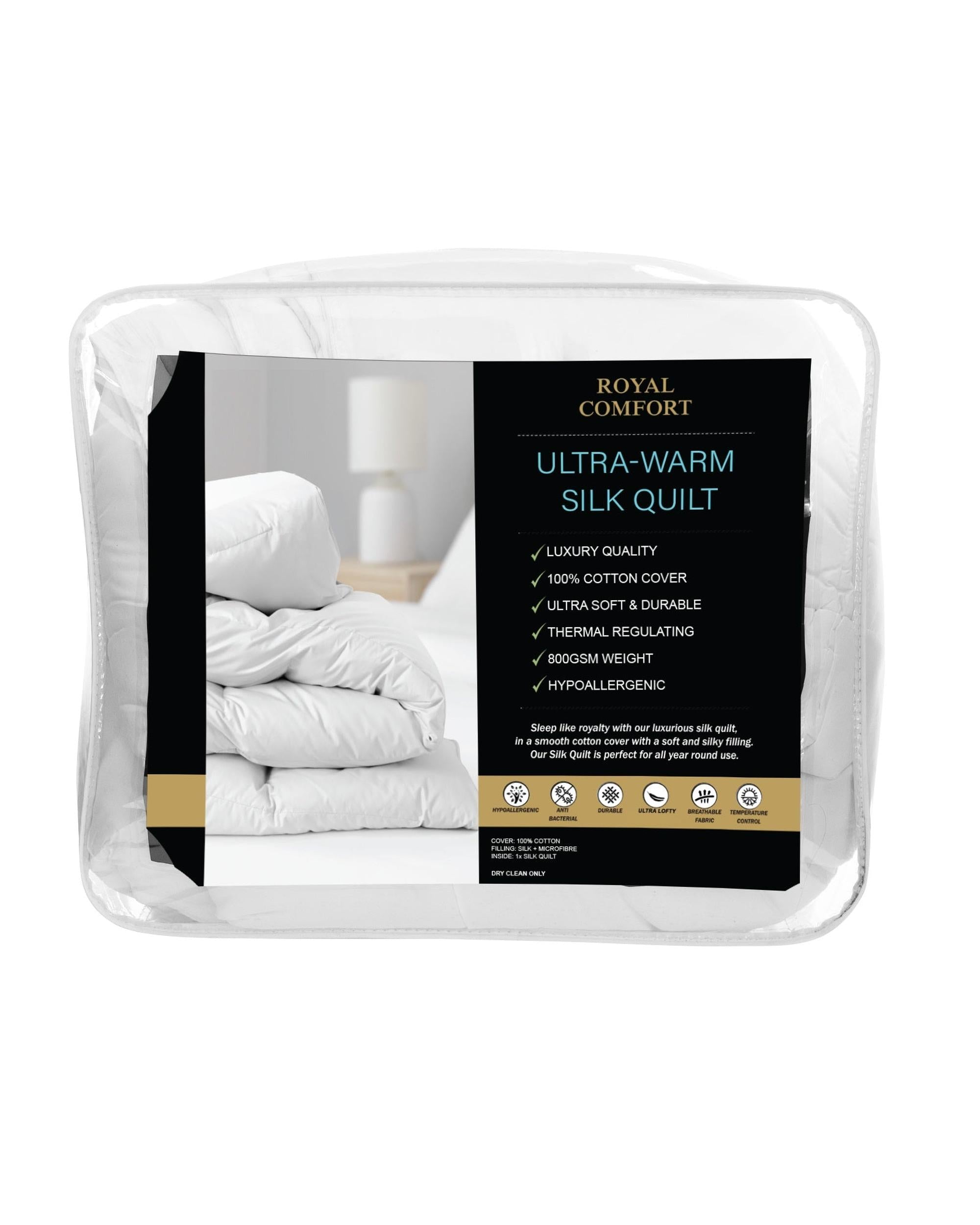 Royal Comfort 800GSM Silk Blend Quilt Duvet Ultra Warm Winter Weight Royal Comfort