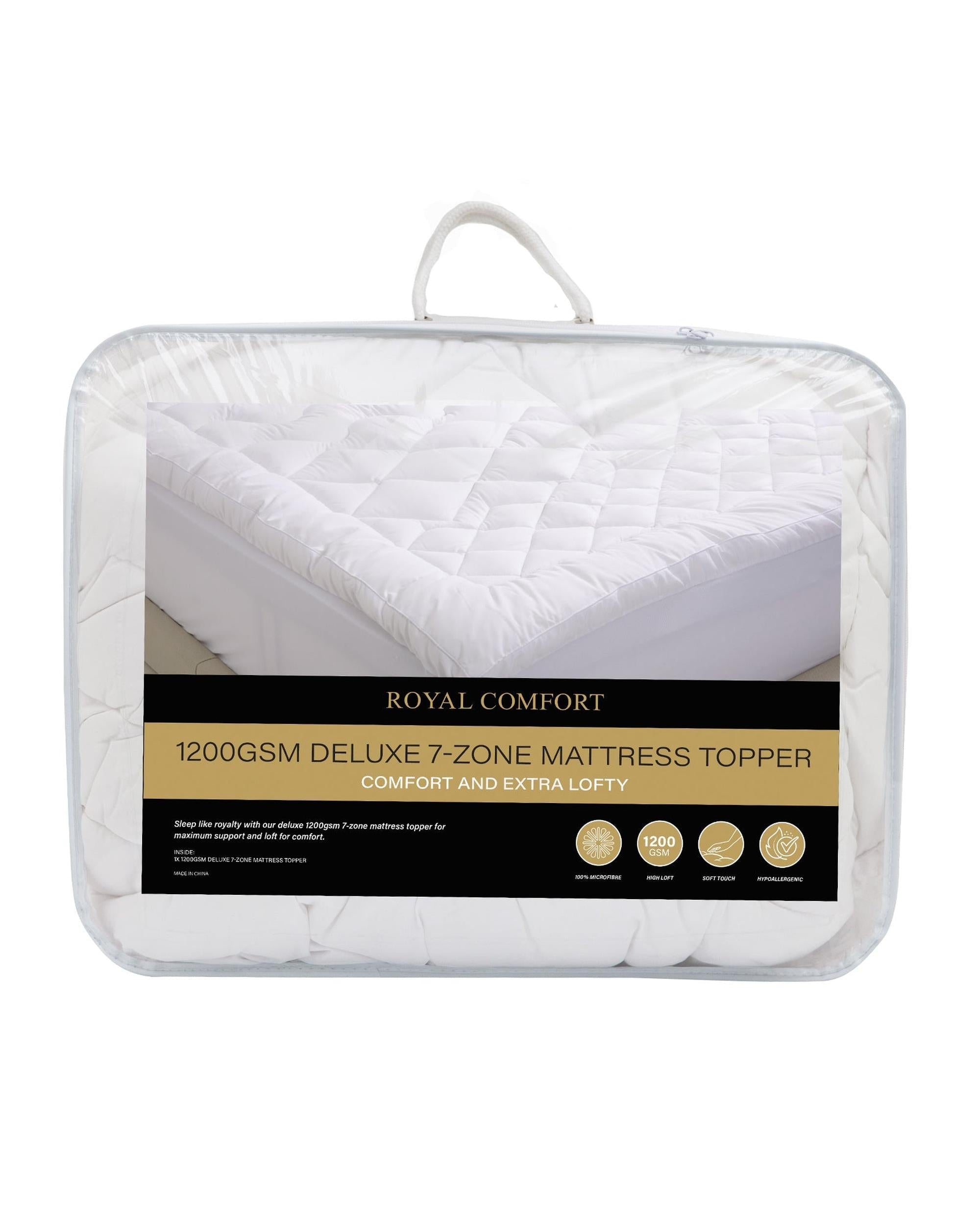 Royal Comfort 1200GSM Deluxe 7-Zone Mattress Topper Luxury Gusset Breathable Royal Comfort