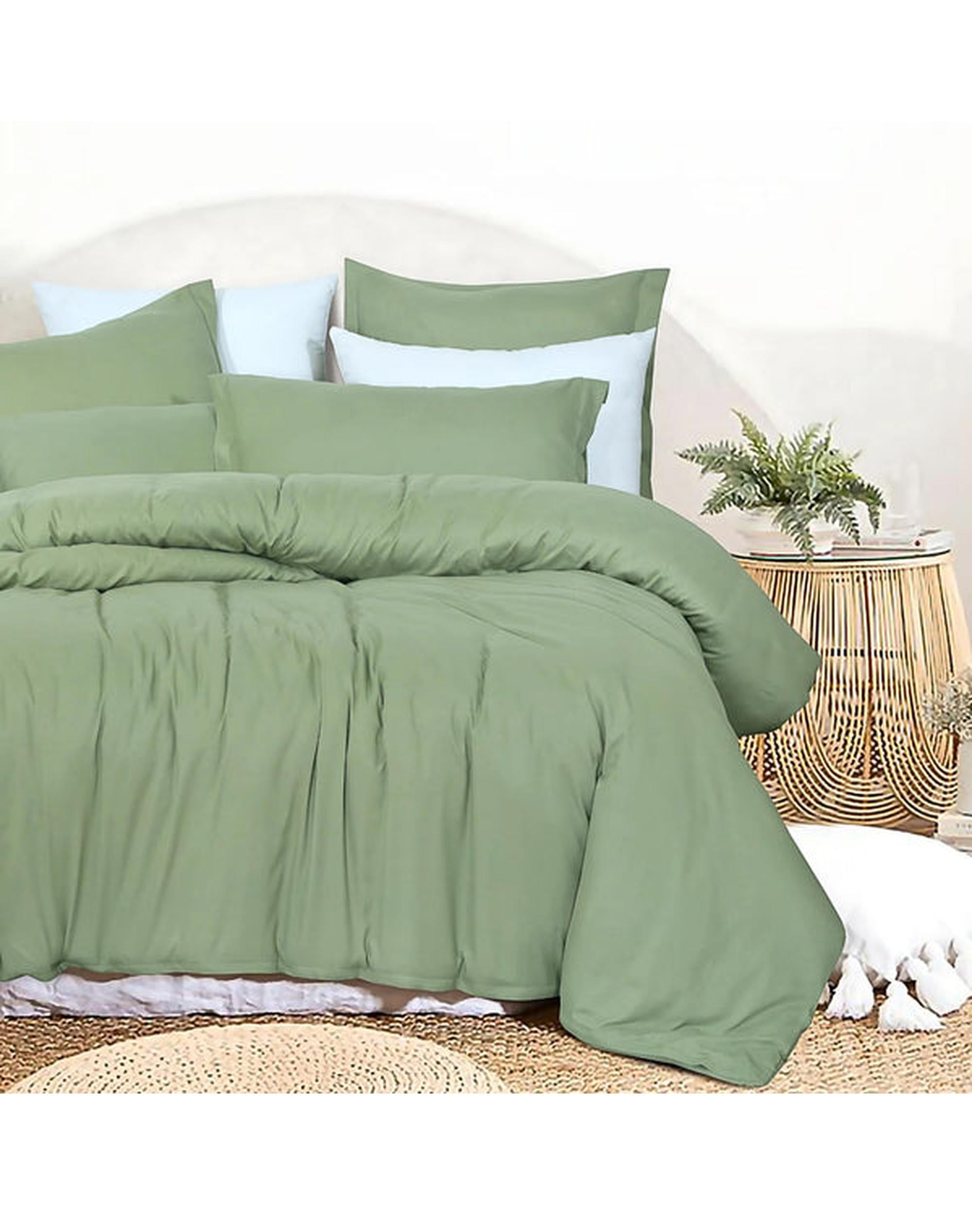 Amsons Quilt Cover Set with Extra Standard Pillow Covers - Light Sage