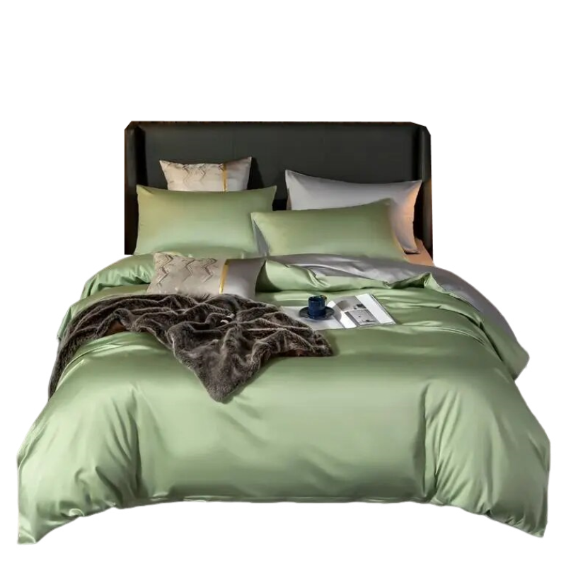 Anyhouz Bed Sheet Green Light Grey Ultra Soft Luxury Egyptian Cotton Bedding Cover Queen Size 4 Pcs Bed Set