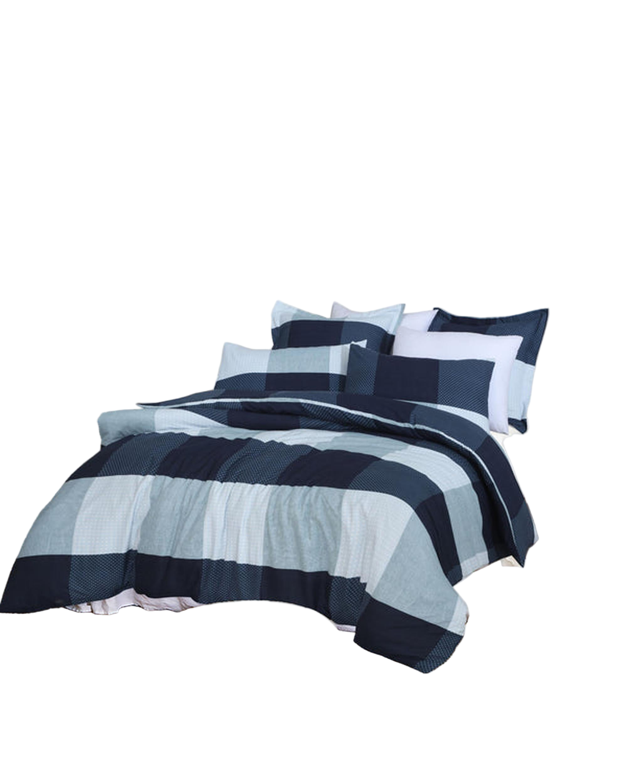 Amsons Quilt Cover Set with Extra Standard Pillow Covers - Blue Check Amsons