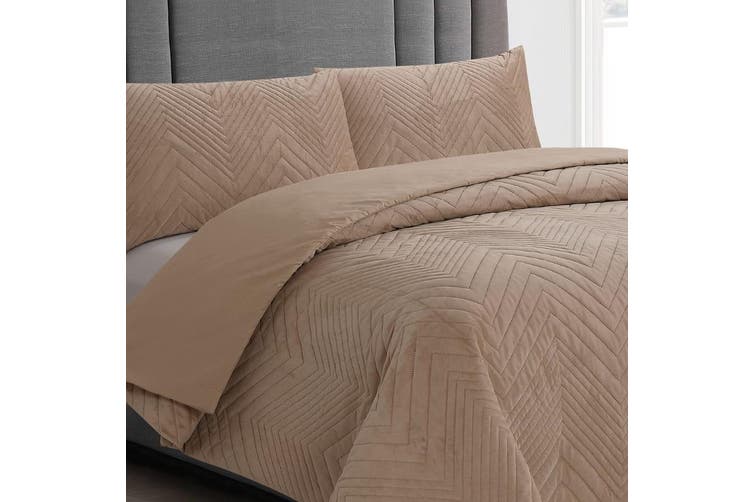 ARDOR BOUDOIR "Hana" EMBOSSED VELVET CHAMPAGNE QUILT COVER SET Ardor Bedding