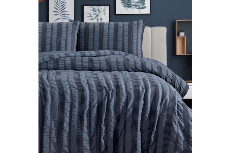 ARDOR BOUDOIR "Lisbon" SEERSUCKER QUILT COVER SET - INDIGO Ardor Bedding