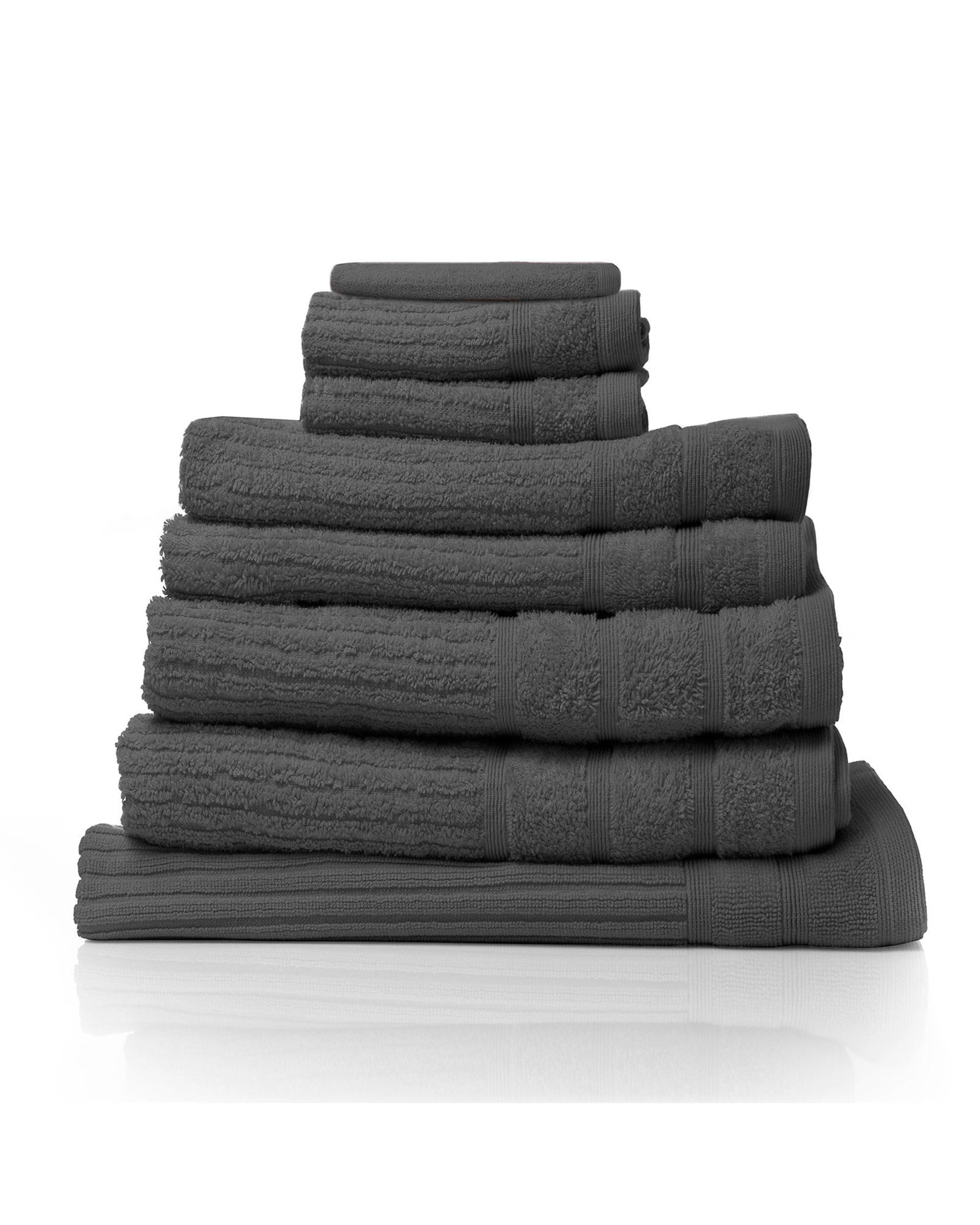 Royal Comfort Eden Cotton 600GSM Luxury Bath Towels Set - 8 PEICE SET - GRANITE Royal Comfort