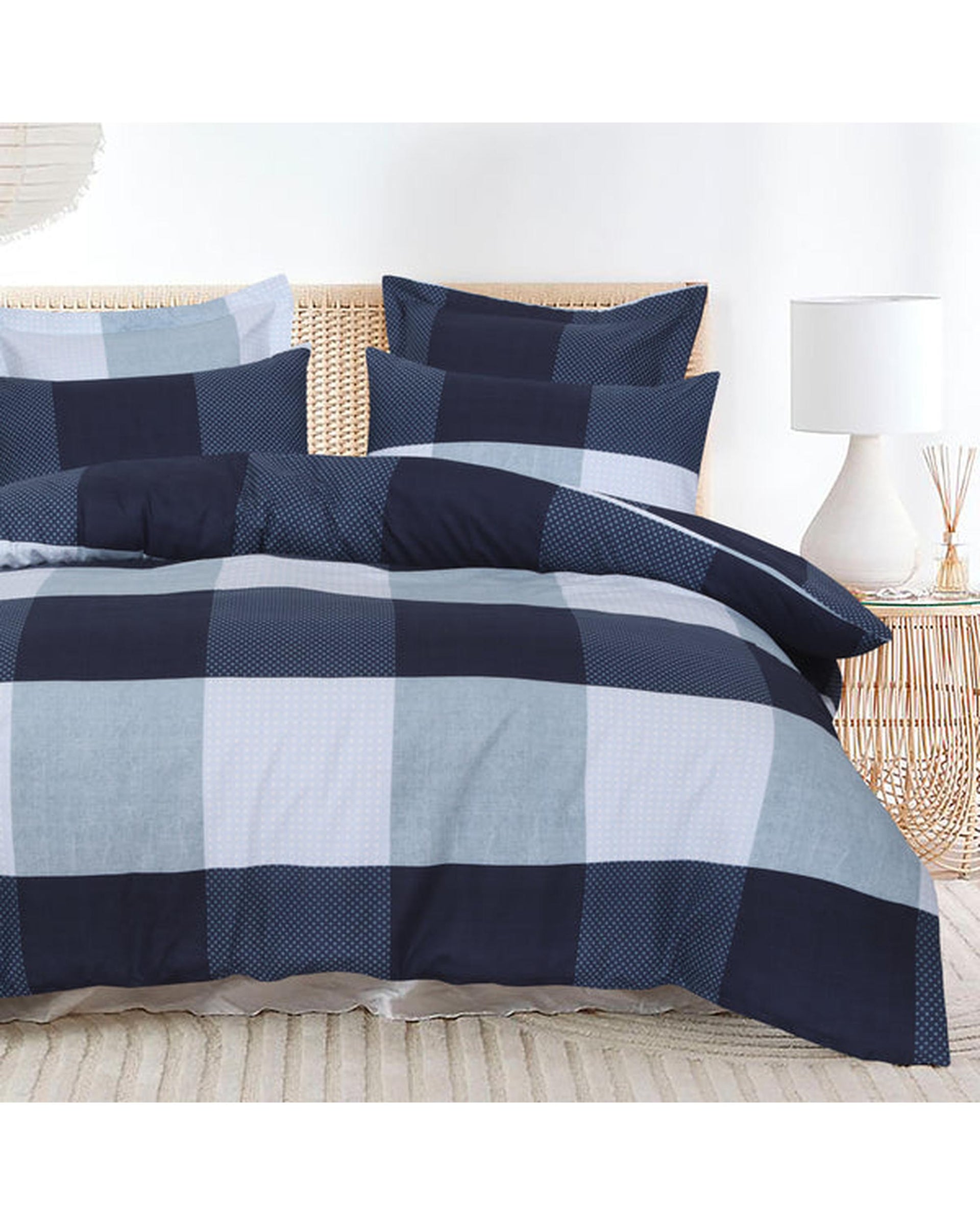 Amsons Quilt Cover Set with European Pillow Covers - Blue Check