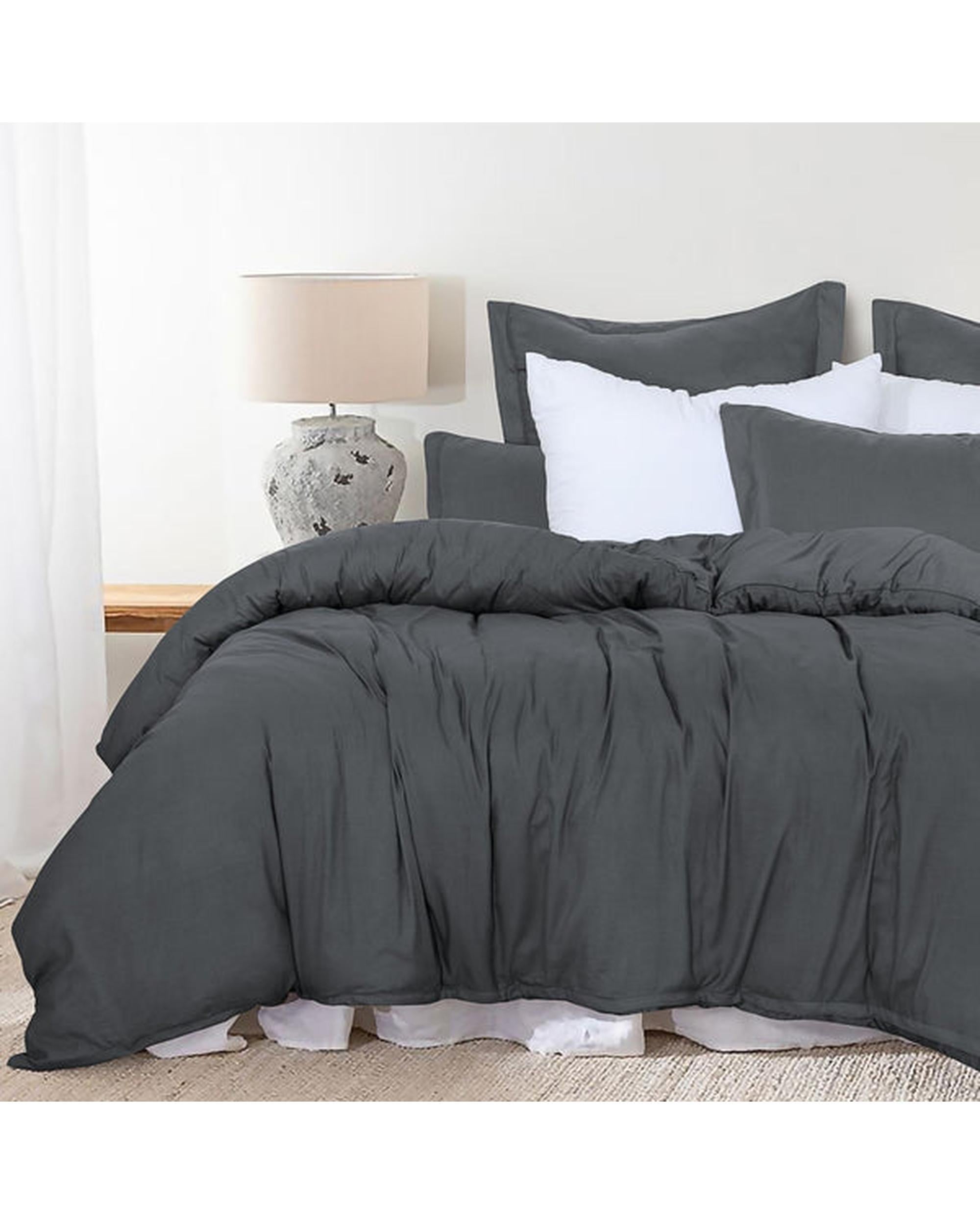 Amsons Quilt Cover Set with Extra Standard Pillow Covers - Grey