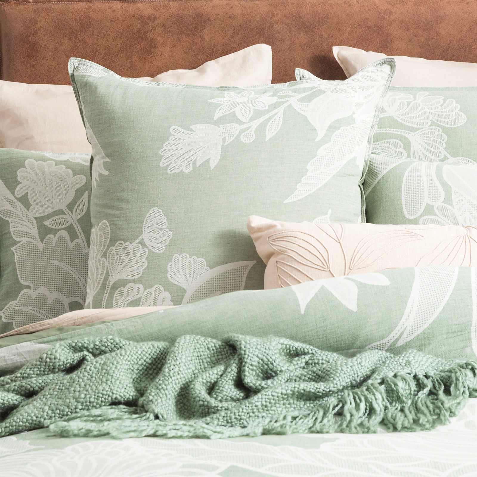 Renee Taylor Bentley Cotton Jacquard Quilt Cover - SAGE GREEN Renee Taylor