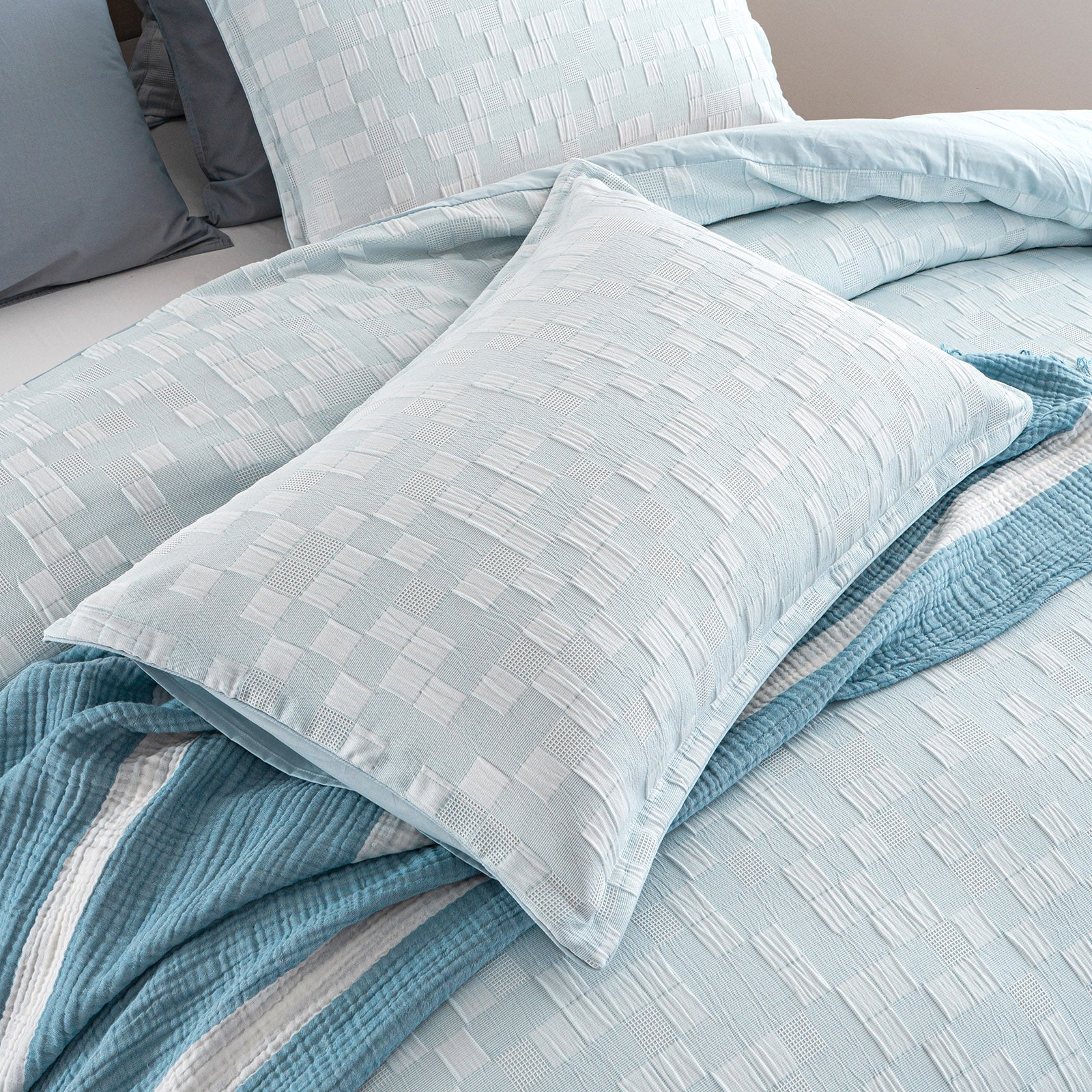 Renee Taylor Jervis Checks Jacquard Quilt Cover Set  - FRNCH BLUE Renee Taylor