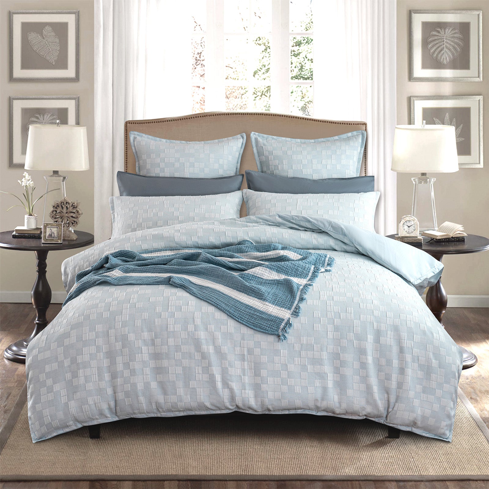 Renee Taylor Jervis Checks Jacquard Quilt Cover Set  - FRNCH BLUE Renee Taylor