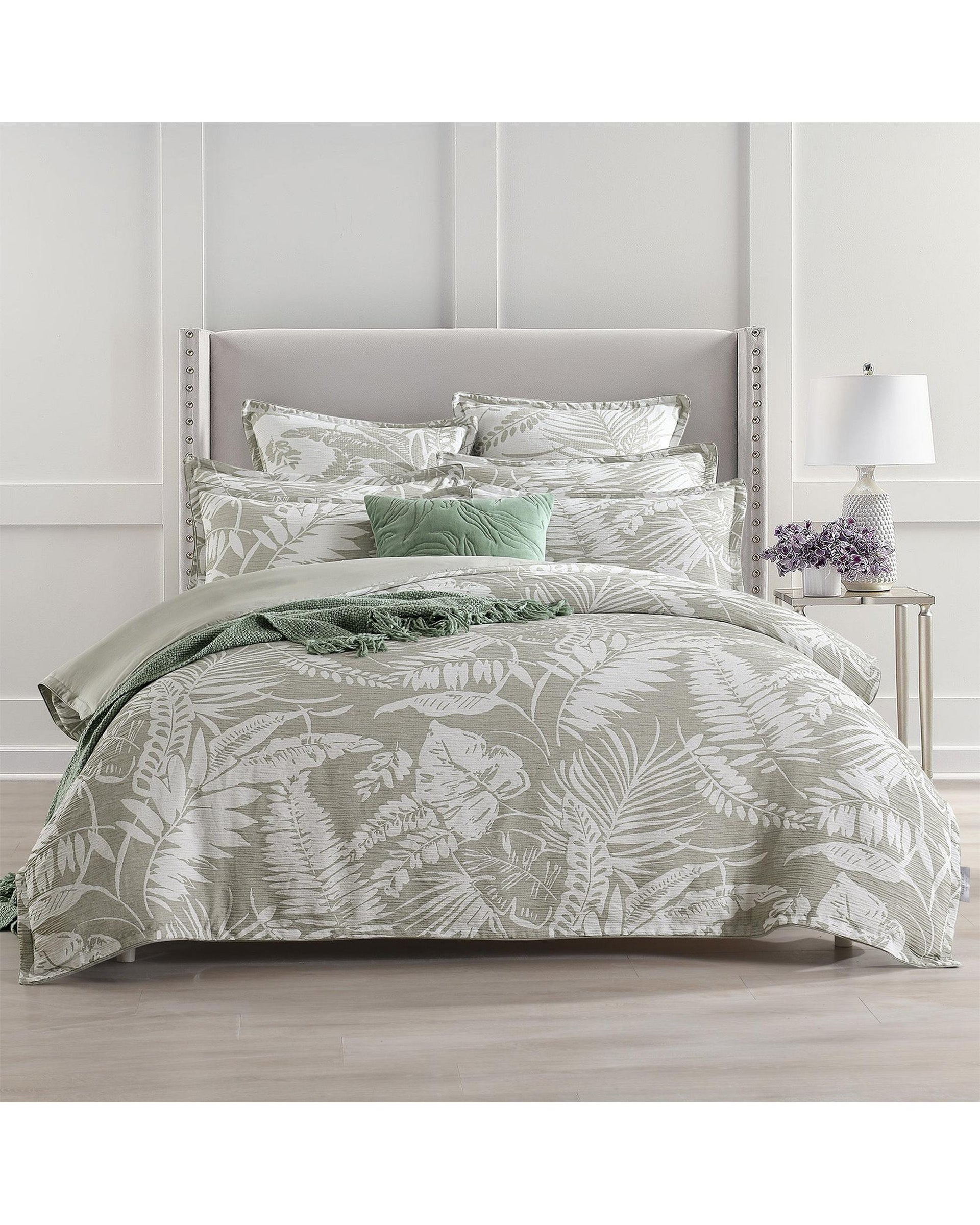 Renee Taylor Palm Tree Jacquard Quilt Cover Set - Sage Green Renee Taylor