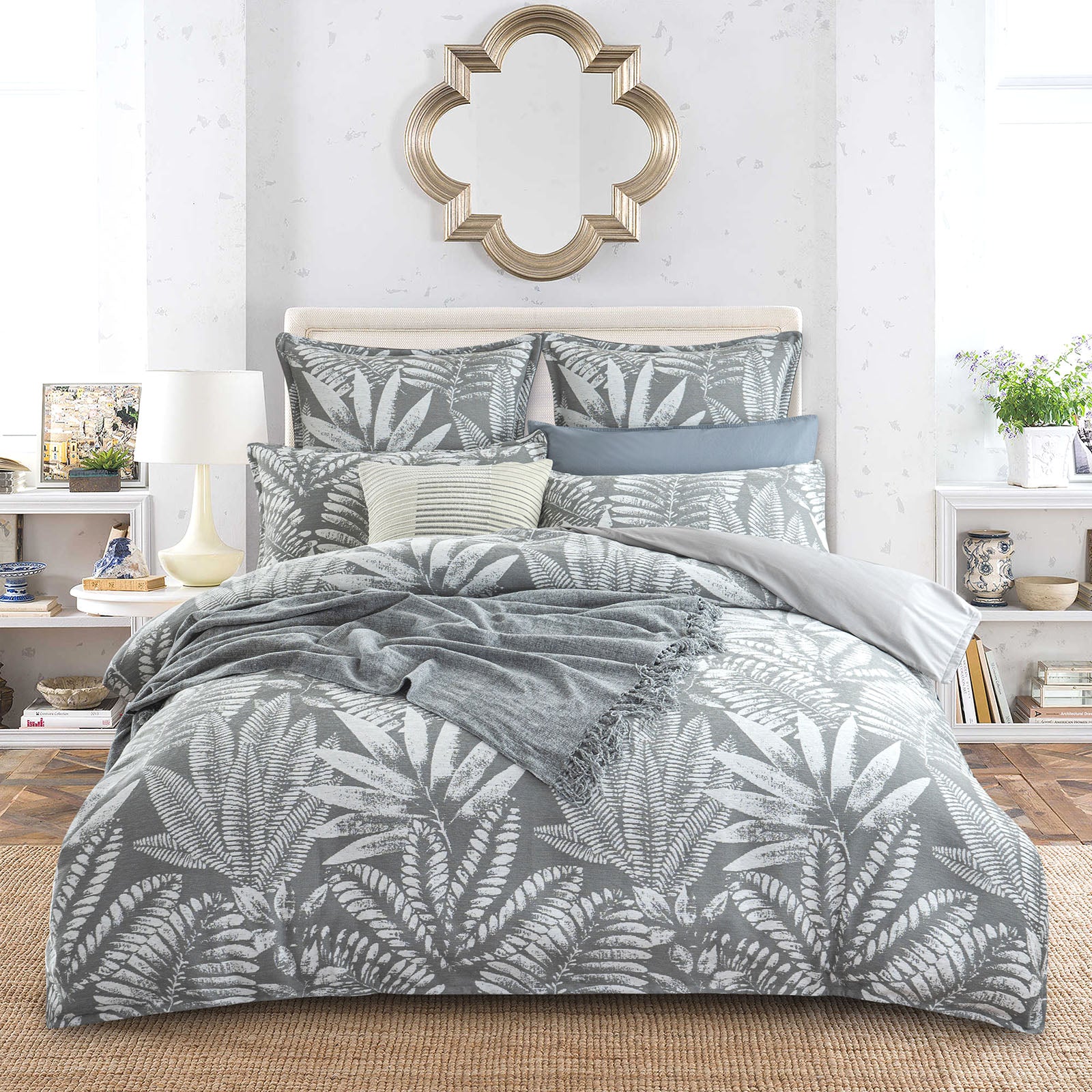 Renee Taylor Raven Jacquard Quilt cover Set Charcoal Renee Taylor