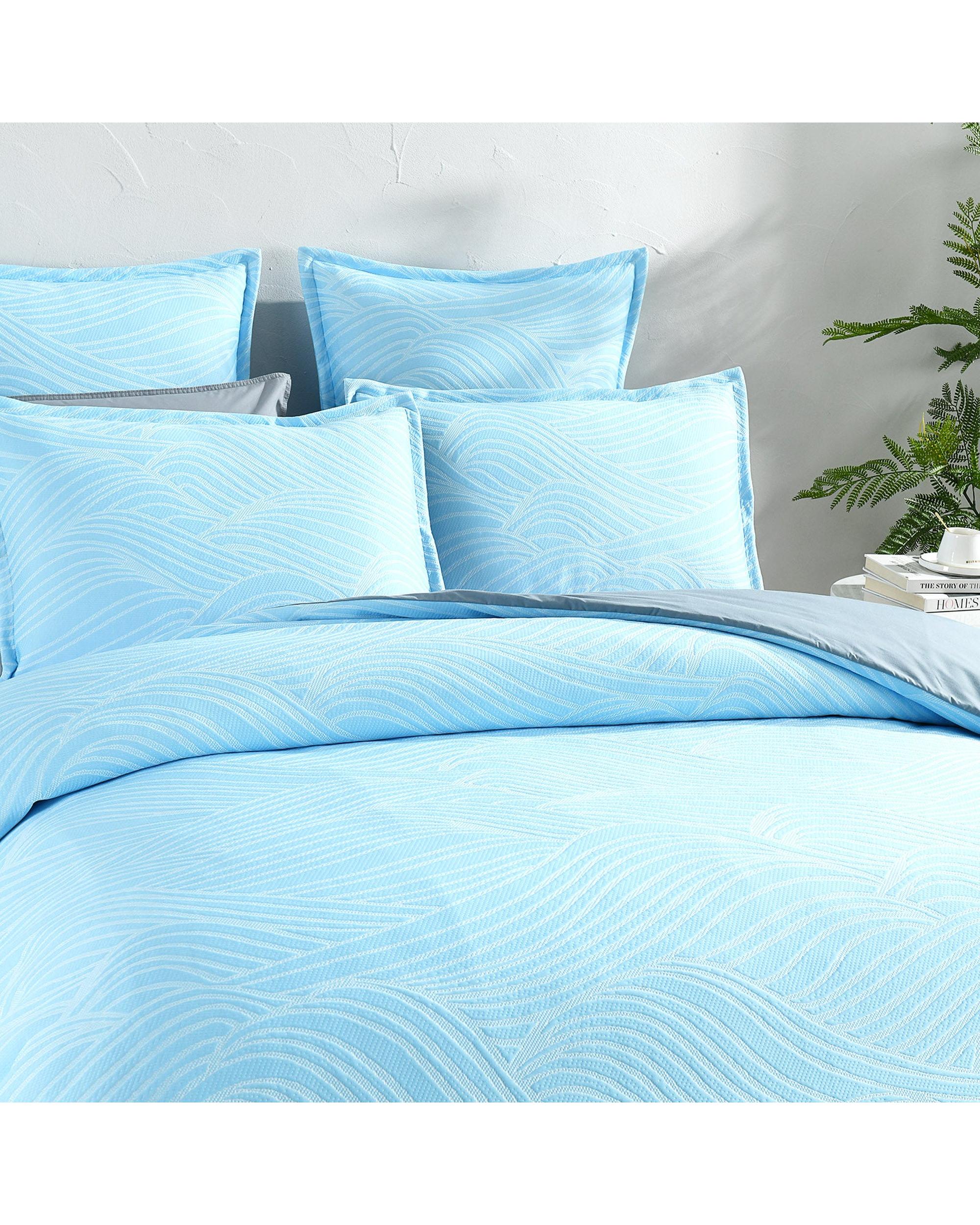 Renee Taylor Oscillate Jacquard Quilt Cover Set Sky Renee Taylor