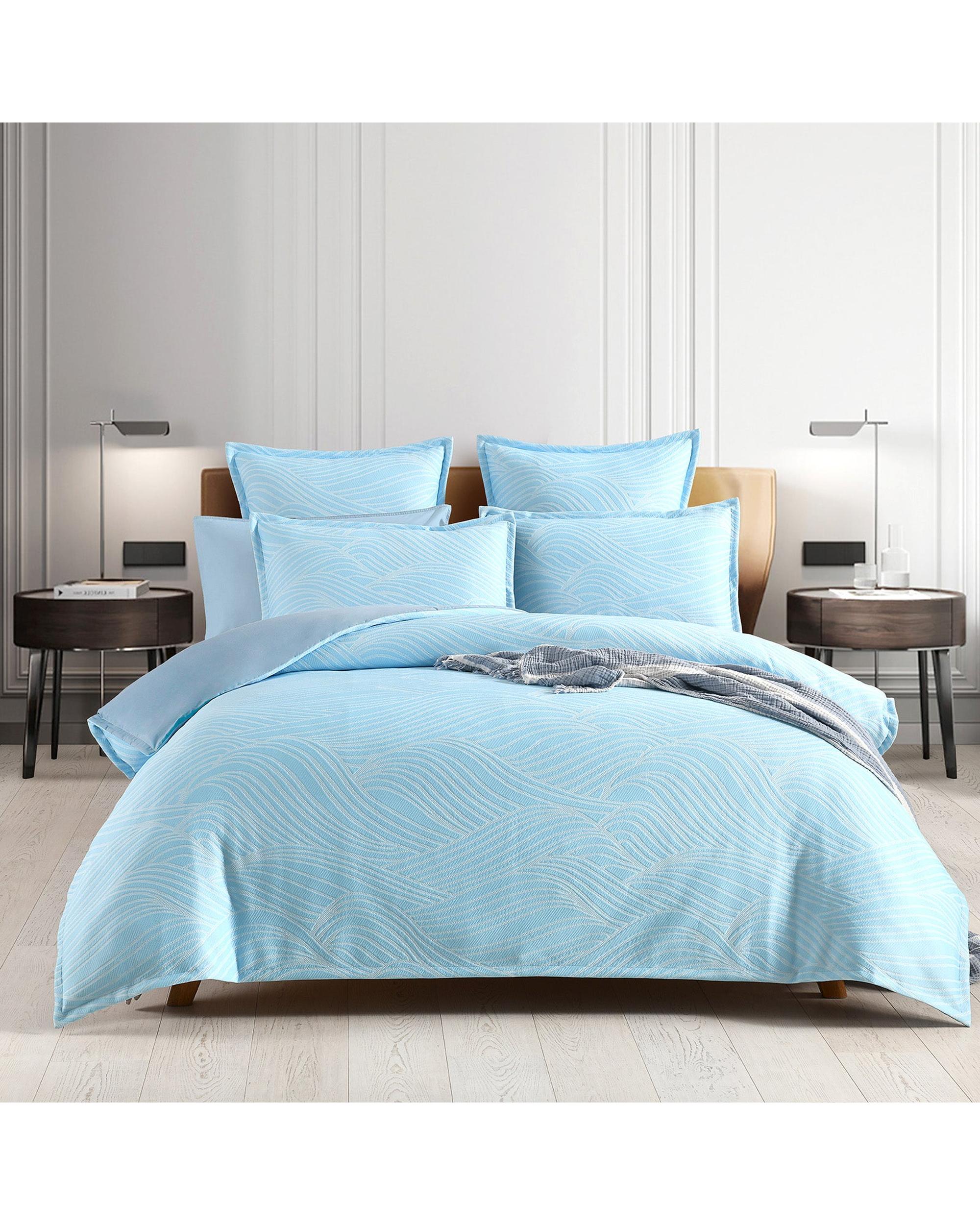 Renee Taylor Oscillate Jacquard Quilt Cover Set Sky Renee Taylor