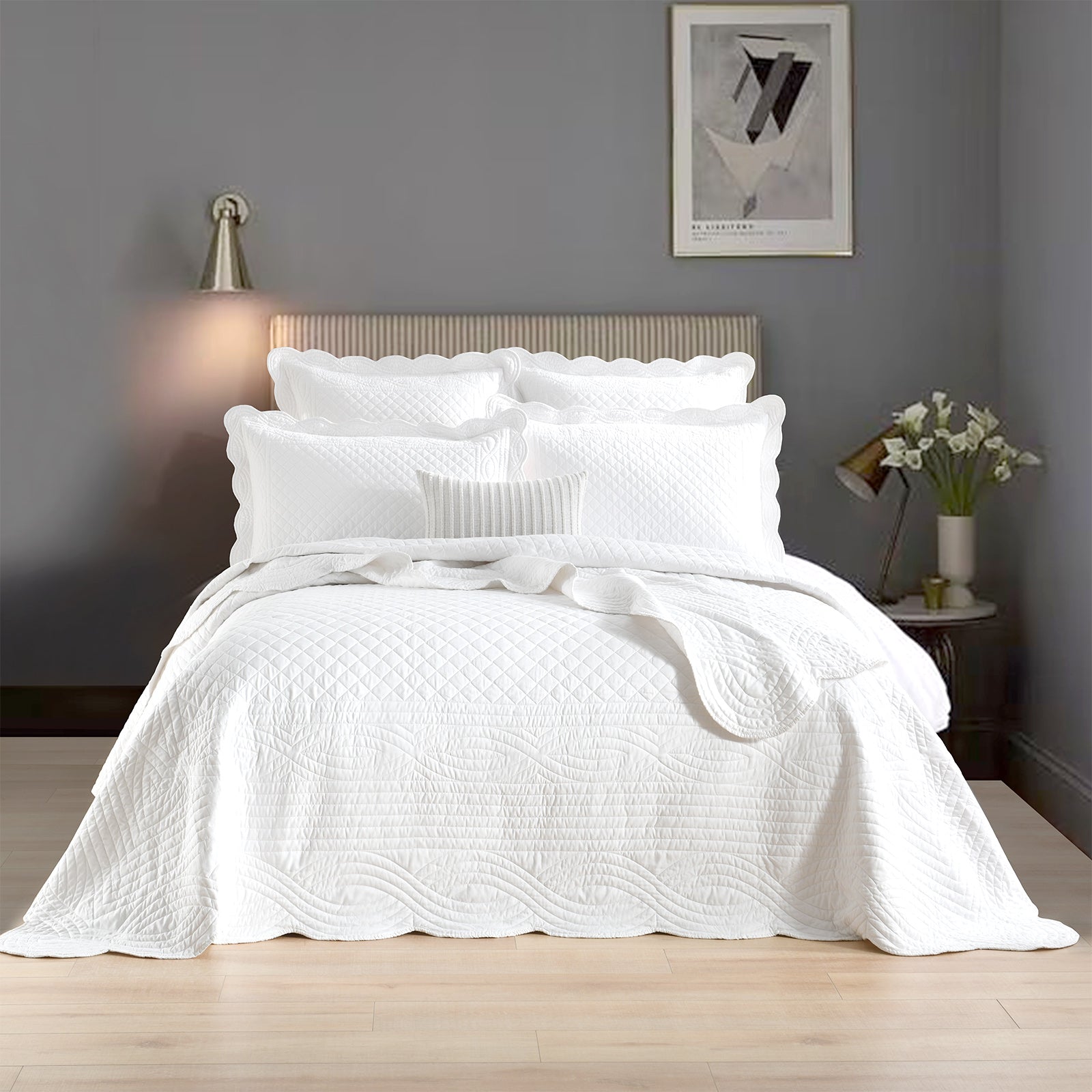 Renee Taylor Scallop Jacquard Coverlet Set - PEARL Renee Taylor