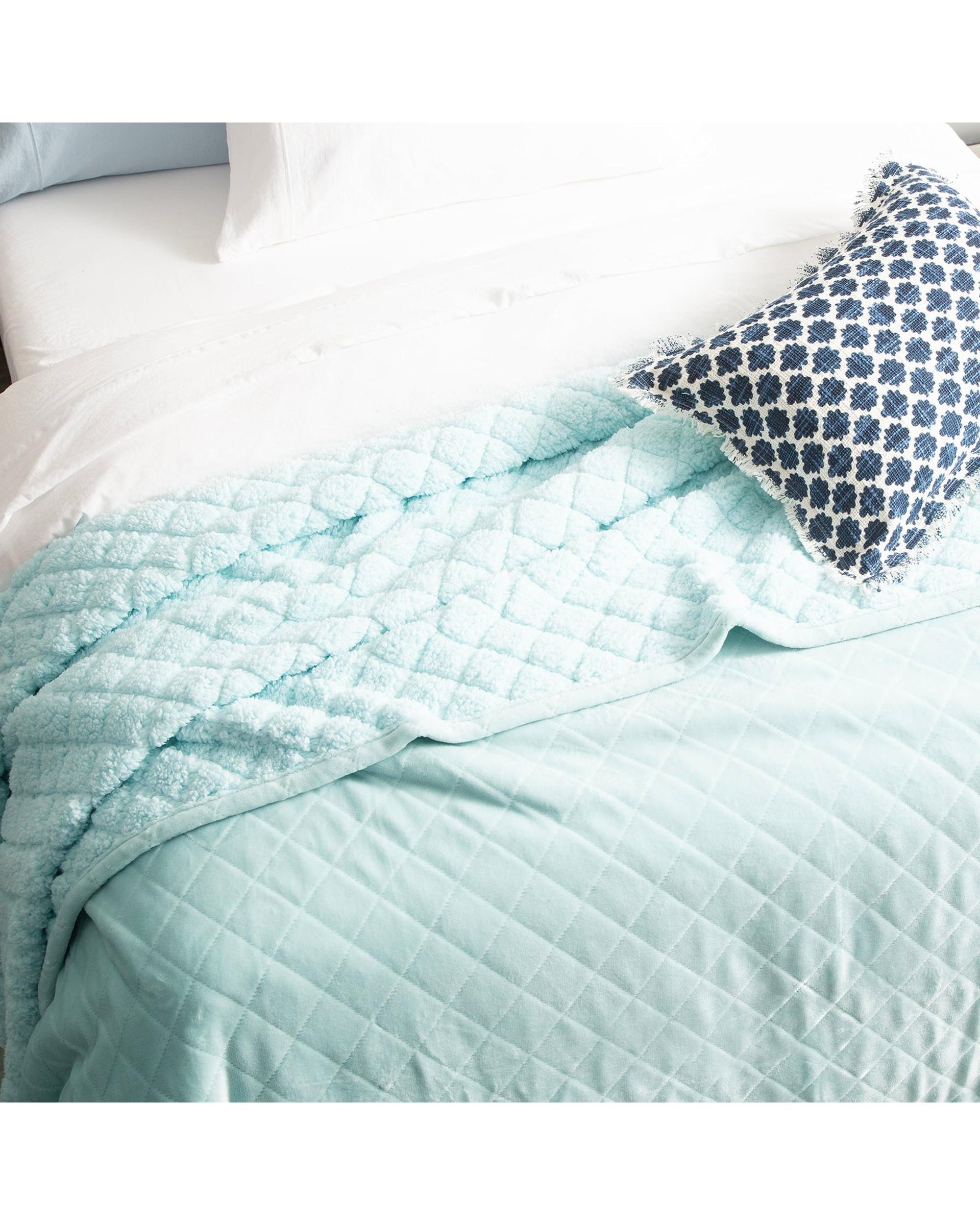 Renee Taylor Heston 480 GSM Ultra Soft Velvet Sherpa Blanket - BLUE Renee Taylor