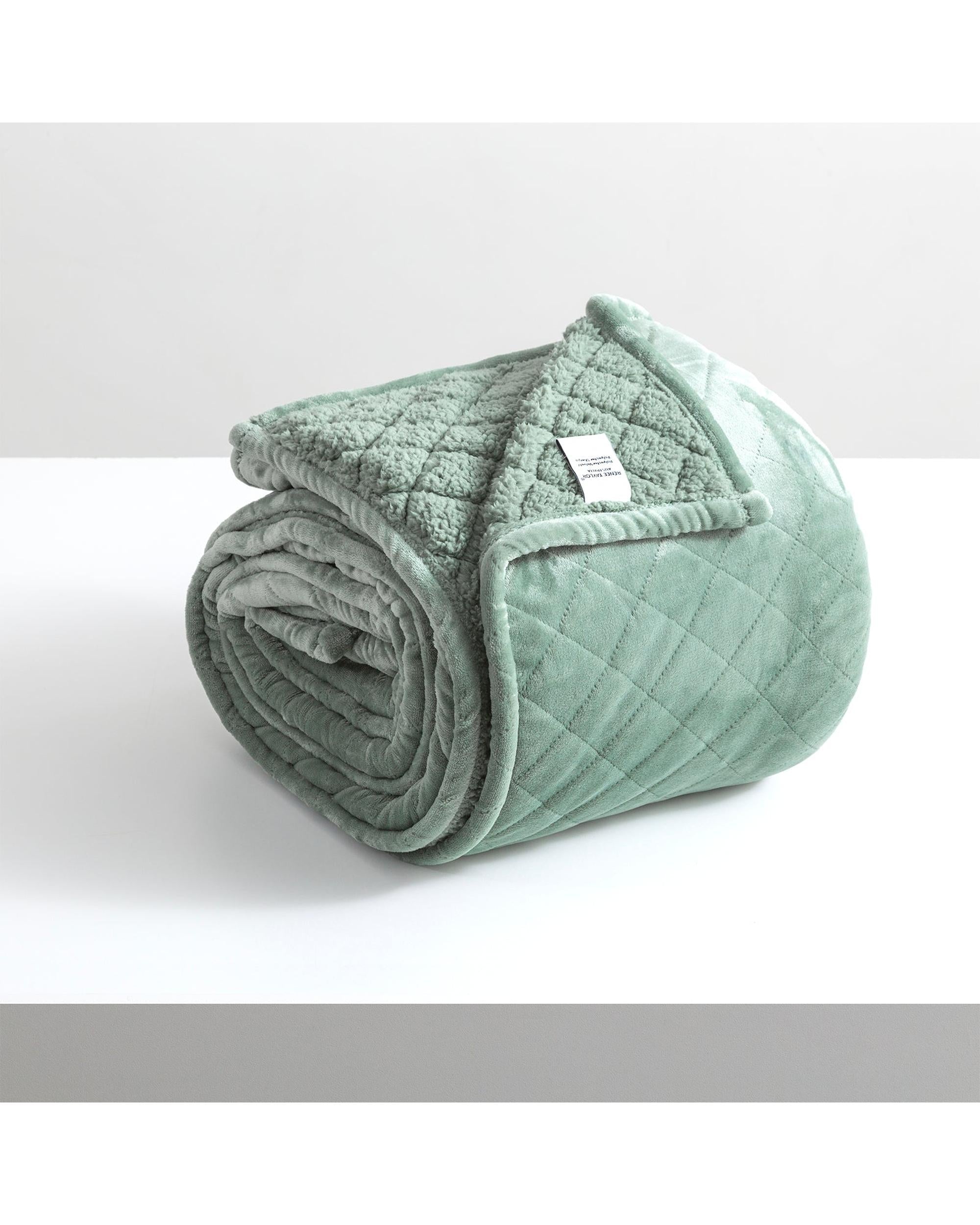 Renee Taylor Heston 480 GSM Ultra Soft Velvet Sherpa Blanket - EUCALYPTUS Renee Taylor