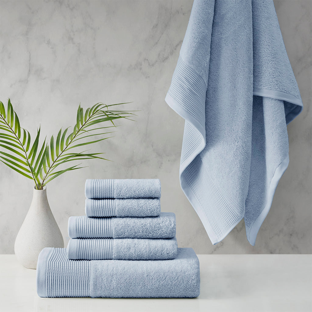 Cloud Linen Retreat Cotton Tencel Antimicrobial 6 Piece Towel Set Blue Cloud Linen