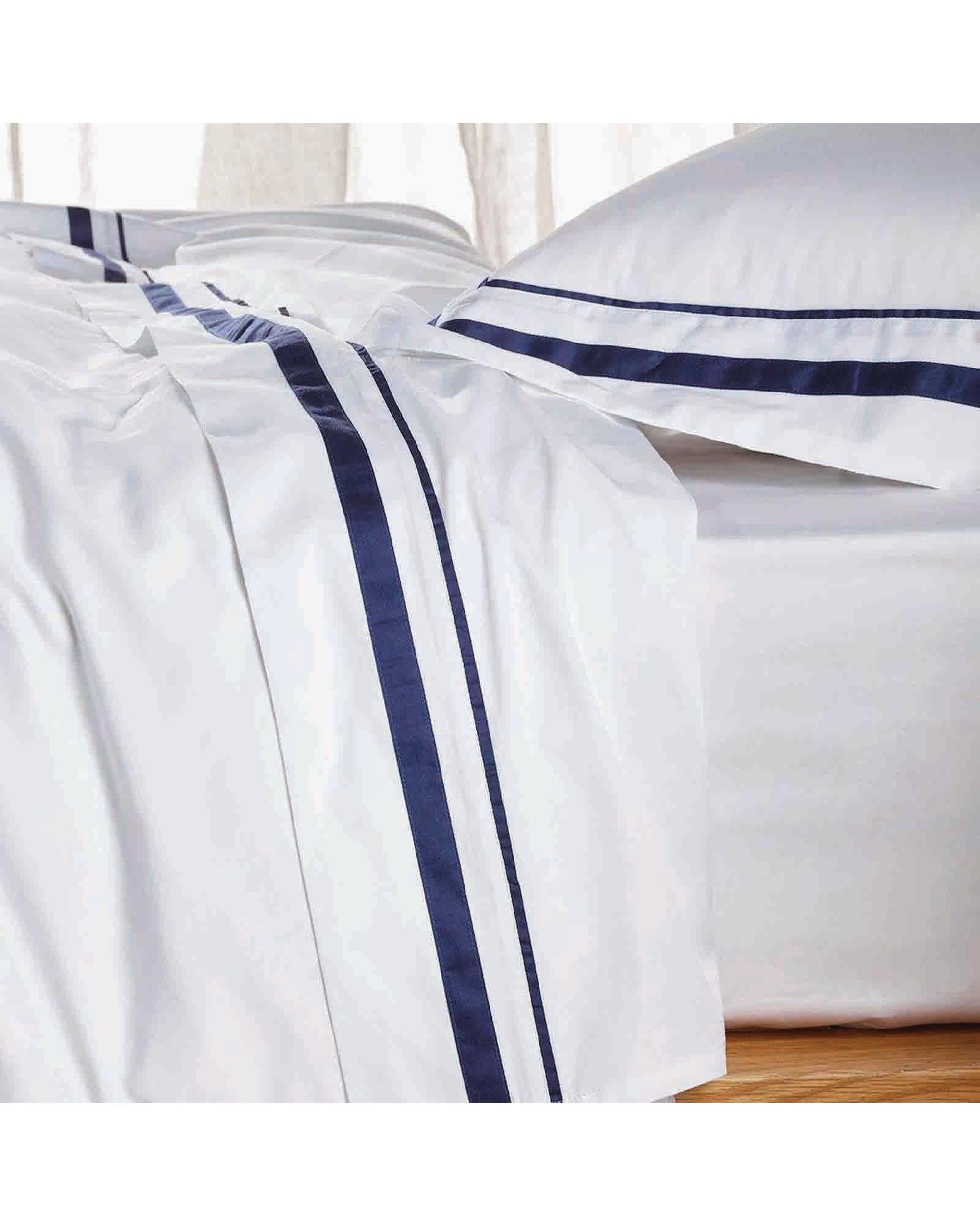 Renee Taylor Cloud 1000 TC Egyptian Cotton Sheet sets Deep - White Navy Renee Taylor