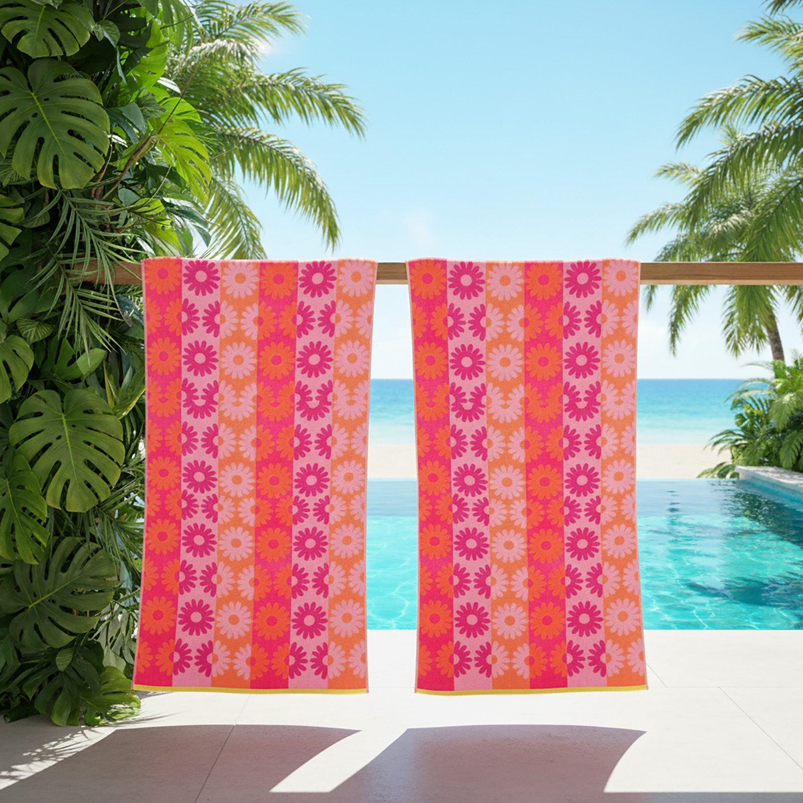Renee Taylor 2 Pack Jacquard Velour Large Beach Towel 100 x 180 cms Renee Taylor
