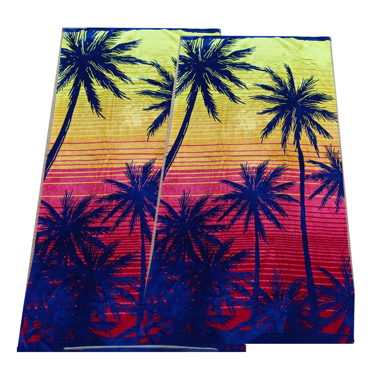 Renee Taylor 2 Pack Jacquard Velour Large Beach Towel 100 x 180 cms Sunset Palm Renee Taylor
