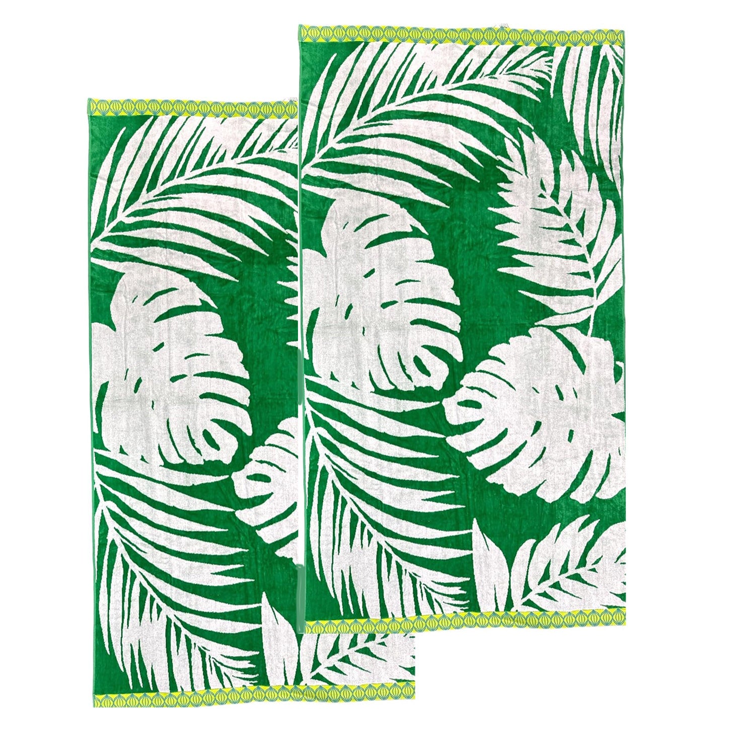 Renee Taylor 2 Pack Jacquard Velour Large Beach Towel 100 x 180 cms Tropical Green Renee Taylor