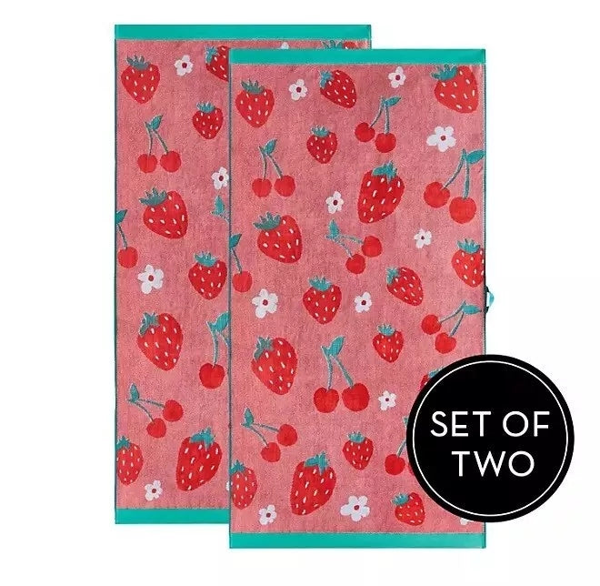 Renee Taylor 2 Pack Jacquard Velour Kids Beach Towel 75 x 150 cms Pine Cherry Renee Taylor