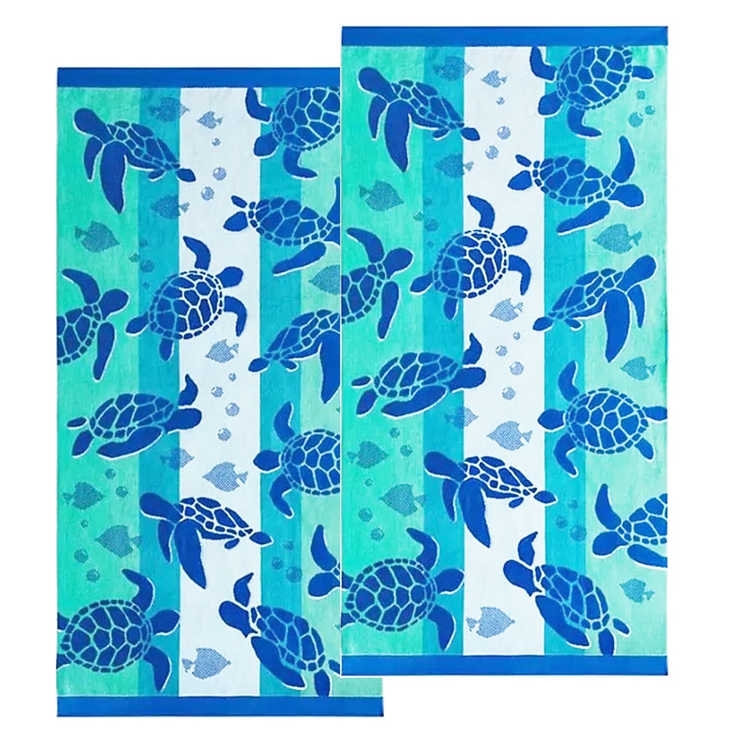 Renee Taylor 2 Pack Jacquard Velour Kids Beach Towel 75 x 150 cms Sealife Turtles Renee Taylor