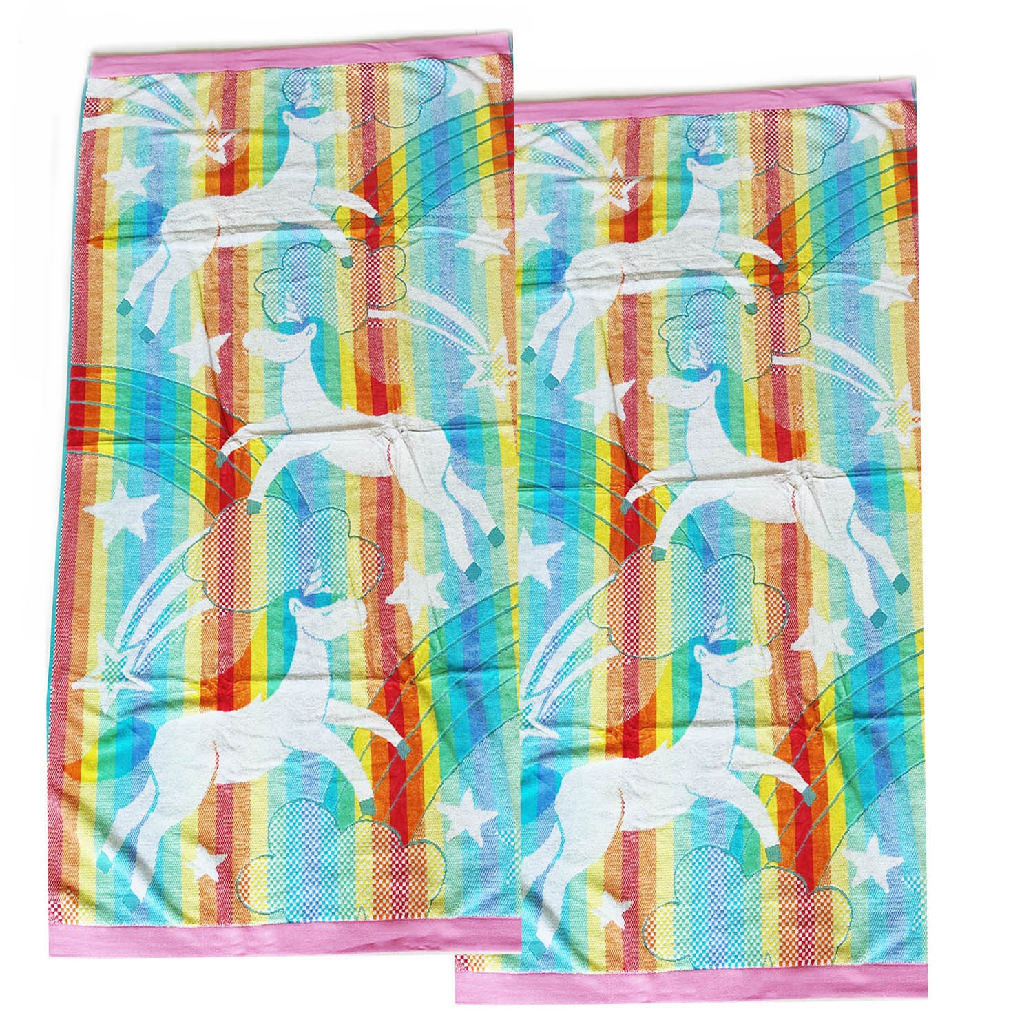 Renee Taylor 2 Pack Jacquard Velour Kids Beach Towel 75 x 150 cms Unicorn Renee Taylor