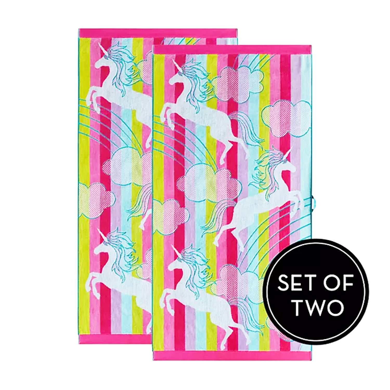 Renee Taylor 2 Pack Jacquard Velour Kids Beach Towel 75 x 150 cms Unicorn Rainbow Renee Taylor