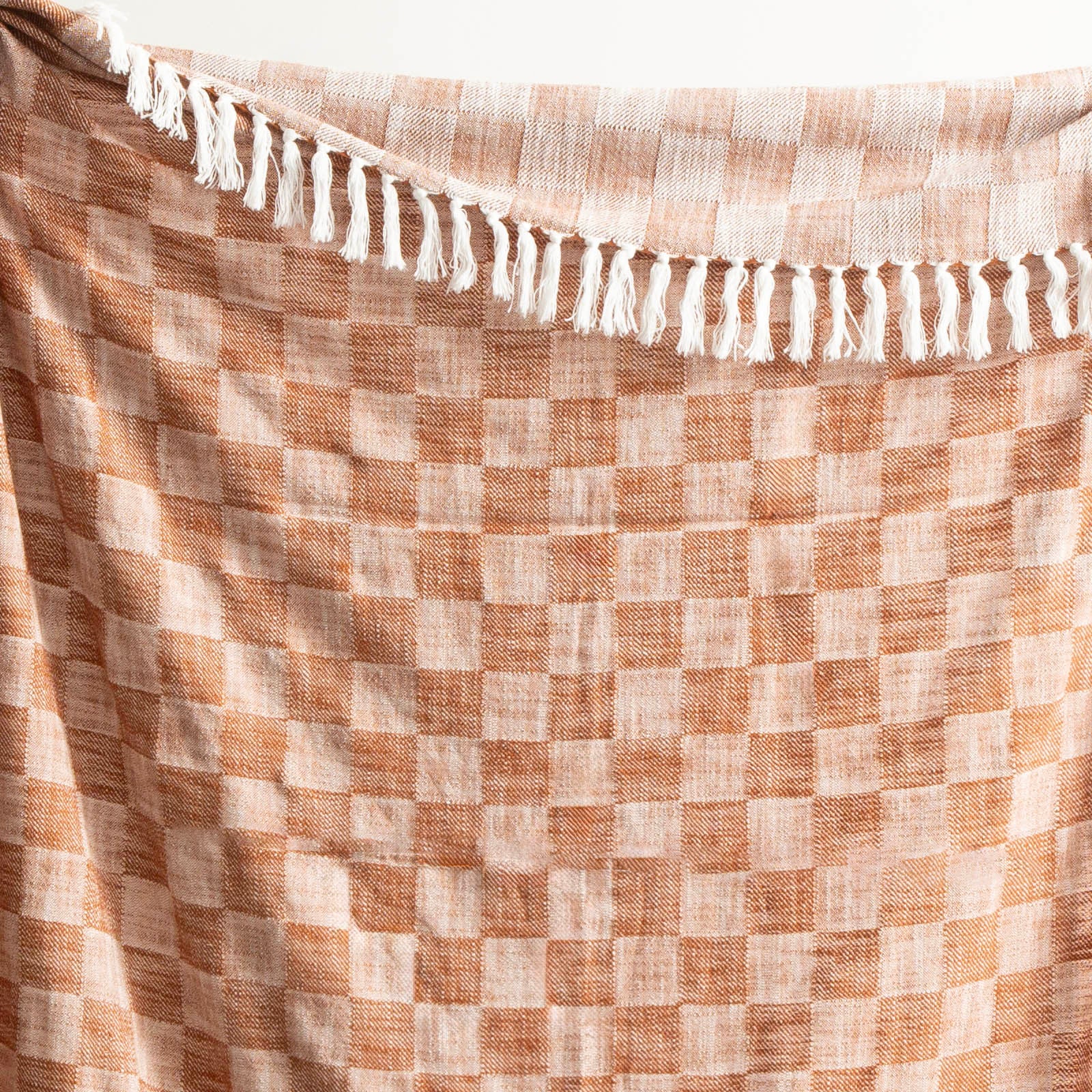 Nevis Checkered Stone Washed Yarn-Dyed Throw 130 x 170 cms Terracotta
